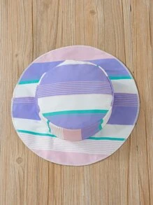 Niñitas de rayas de colores bajo con fruncido Vestido de tirantes & Sombrero - Multicolor - Ver 4