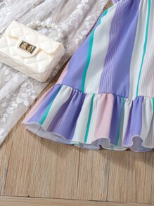 Niñitas de rayas de colores bajo con fruncido Vestido de tirantes & Sombrero - Multicolor - Ver 6