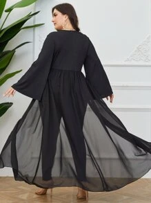 Al Najma 大碼貼花喇叭袖連身褲附裙子 - 黑色 - 查看 2
