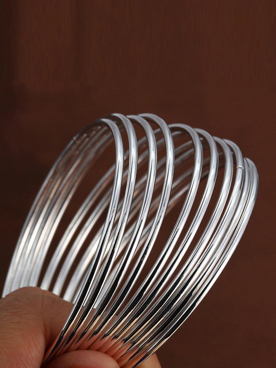 10 件纯银色手镯，适合女士，简约珠宝礼物，情人节 - 銀色 - 查看 1