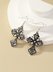 Pendientes colgantes con cruz - Plata antigua - Ver 2