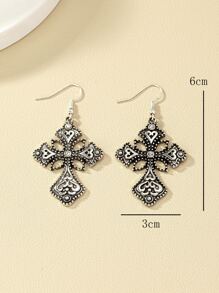 Pendientes colgantes con cruz - Plata antigua - Ver 3