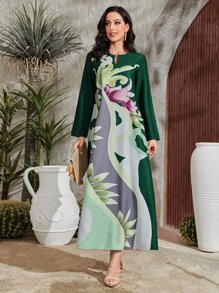 Al Najma Đầm Hoa Khiêm tốn - Màu xanh lá cây đậm - Xem 1