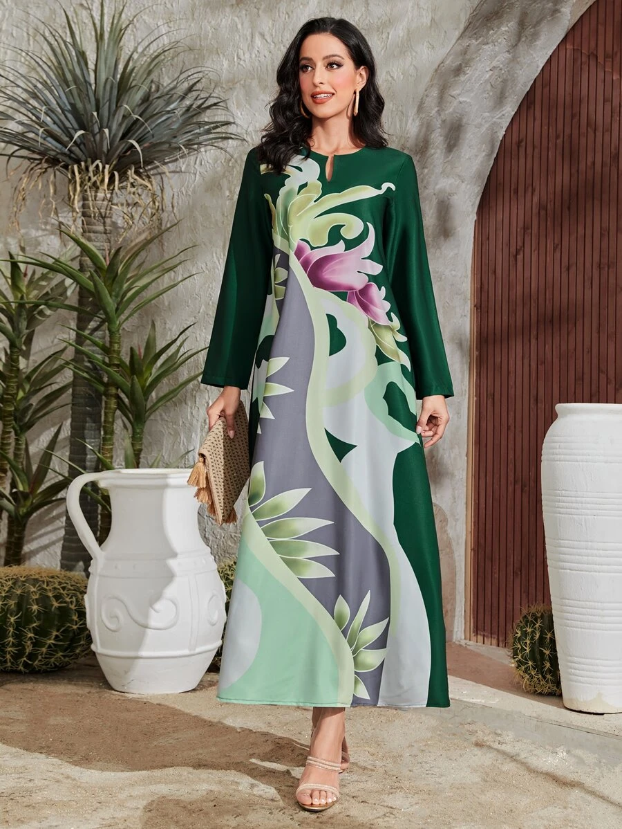 Al Najma Đầm Hoa Khiêm tốn - Màu xanh lá cây đậm - Xem 1