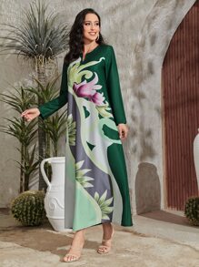 Al Najma Đầm Hoa Khiêm tốn - Màu xanh lá cây đậm - Xem 3