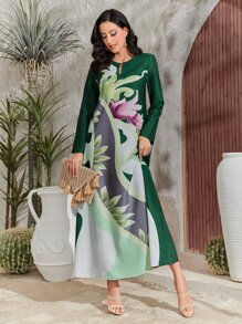 Al Najma Đầm Hoa Khiêm tốn - Màu xanh lá cây đậm - Xem 4