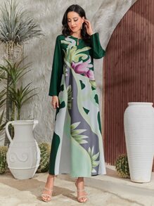 Al Najma Đầm Hoa Khiêm tốn - Màu xanh lá cây đậm - Xem 6