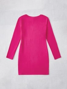 SHEIN Girls Star Pattern Sequin Dress - Hot Pink - View 2