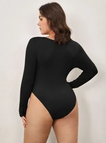 SHEIN BASICS Plus Solid Tee Bodysuit - Black - View 2