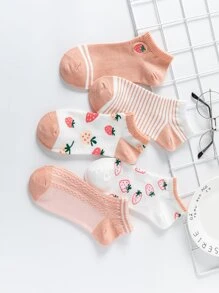 5雙草莓圖案短襪 - 彩色 - 查看 3