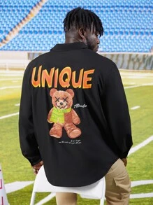 Manfinity Men Plus Slogan & Bear Print Shirt - Black - View 1