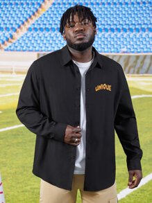 Manfinity Men Plus Slogan & Bear Print Shirt - Black - View 2