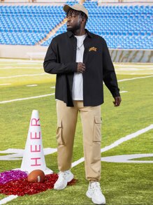 Manfinity Men Plus Slogan & Bear Print Shirt - Black - View 4