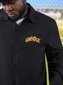 Manfinity Men Plus Slogan & Bear Print Shirt - Black - View 5