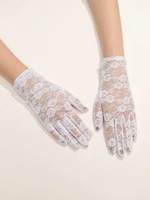 1pair Women's Lace Sexy Gloves For Spring And Summer Evening Party - White - View 1