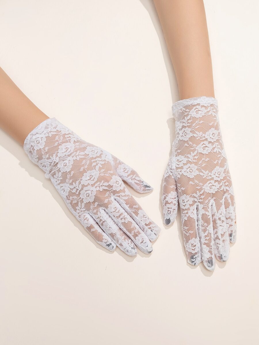 1pair Women's Lace Sexy Gloves For Spring And Summer Evening Party - White - View 1