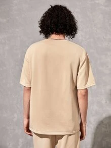 Manfinity VCAY 1pc Loose Letter Graphic Drop Shoulder T-Shirt - Apricot - View 2