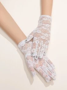 1pair Women's Lace Sexy Gloves For Spring And Summer Evening Party - White - View 2
