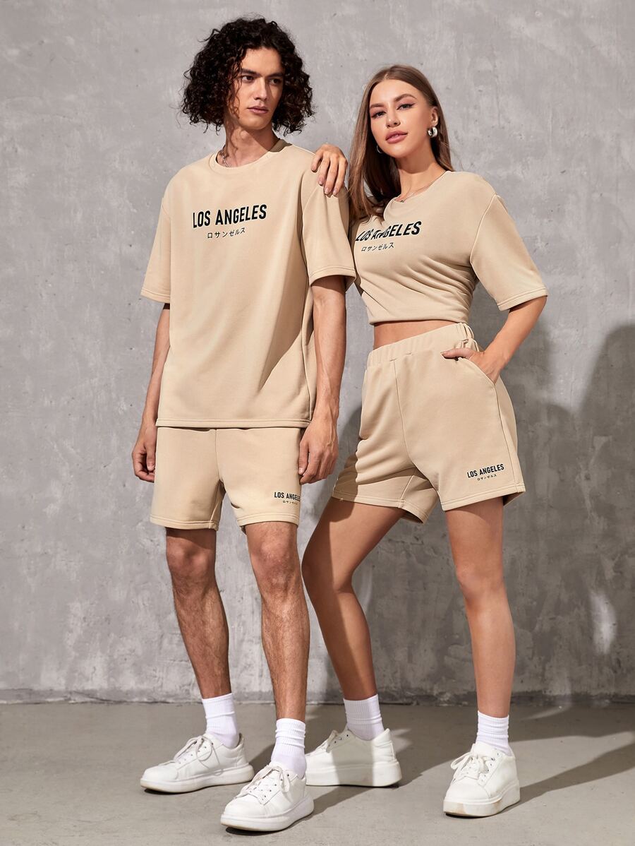 Manfinity VCAY 1pc Loose Letter Graphic Drop Shoulder T-Shirt - Apricot - View 1