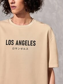 Manfinity VCAY 1pc Loose Letter Graphic Drop Shoulder T-Shirt - Apricot - View 5