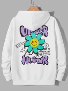 Manfinity VCAY 寬鬆男士花卉與口號印花帽衫 - 白色 - 查看 1