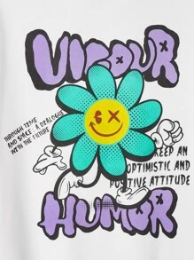 Manfinity VCAY 寬鬆男士花卉與口號印花帽衫 - 白色 - 查看 4