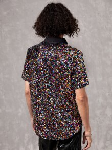 SWAVVY Áo sơ mi Nam Nút phía trước Tương phản ren ghép mộng kim sa Tất cả trên in Boho - Nhiều màu - Xem 2