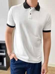 Manfinity Men Contrast Trim Polo Shirt - White - View 1