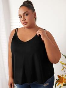 SHEIN CURVE+ Plus Solid Cami Top - Black - View 2