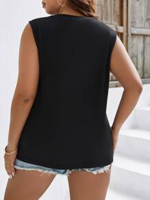 SHEIN LUNE Plus Floral Print Tank Top - Black - View 2