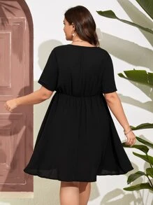 SHEIN LUNE Vestido panel con cinta geométrica sin cinturón - Negro - Ver 2
