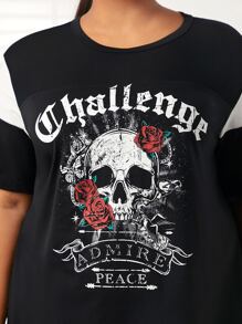 SHEIN CURVE+ Plus Skull & Letter Graphic Tee Dress - Black - View 7