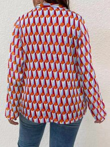 SHEIN LUNE Blusa con estampado geométrico de cuello de muesca - Multicolor - Ver 2