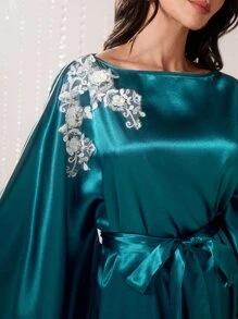 Modelyn Applique Detail Batwing Sleeve Belted Dress Kaftan Jalabiya Dress - Teal Blue - View 6