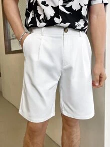 Manfinity RebelGame Quần Short Nam Nút Dây kéo màu trơn Giải trí - trắng - Xem 1
