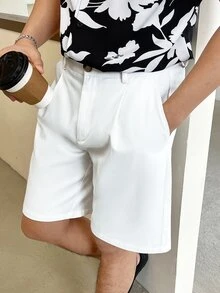 Manfinity RebelGame Quần Short Nam Nút Dây kéo màu trơn Giải trí - trắng - Xem 3