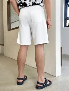 Manfinity RebelGame Quần Short Nam Nút Dây kéo màu trơn Giải trí - trắng - Xem 5
