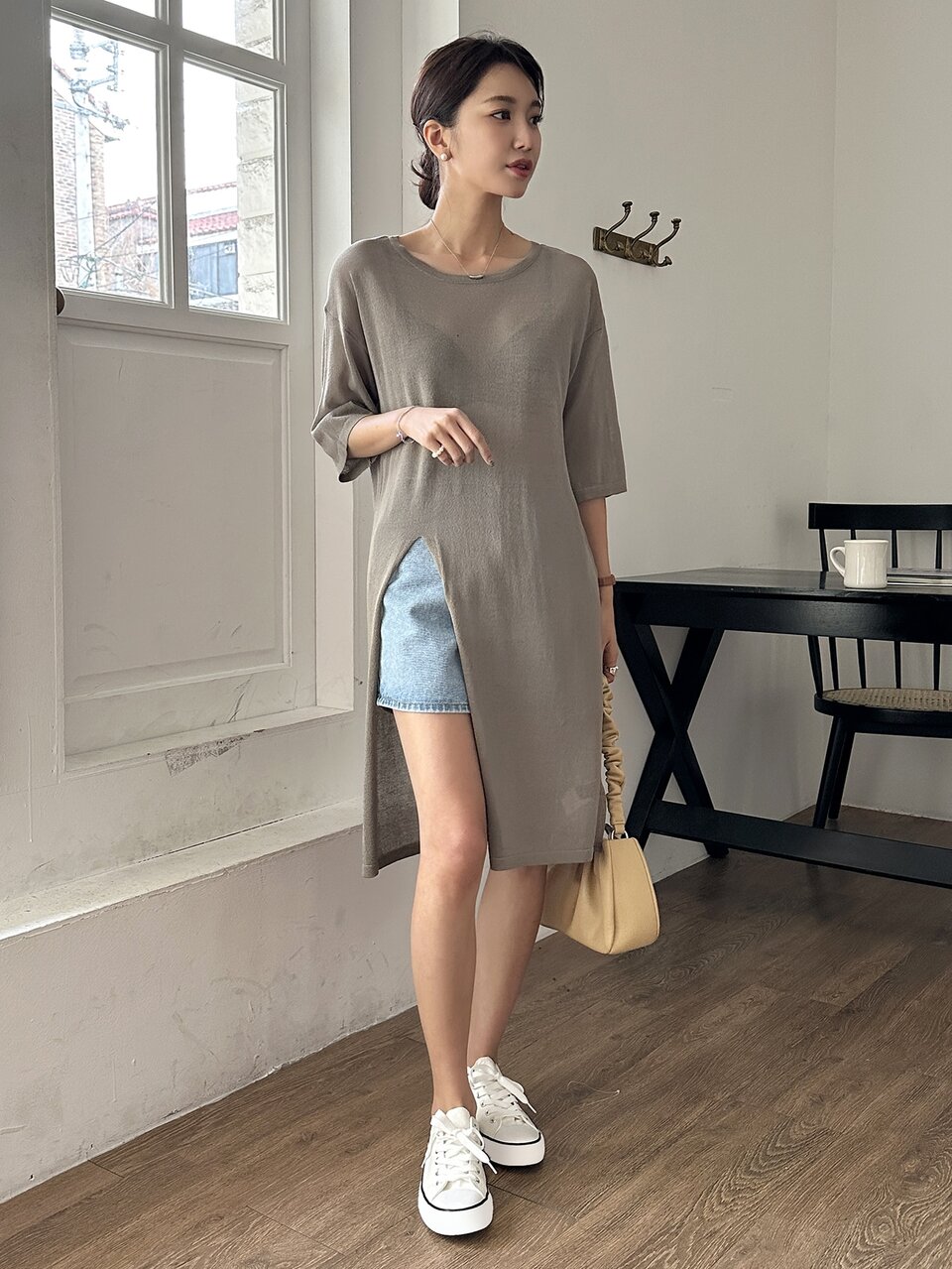Drop Shoulder Split Hem Top