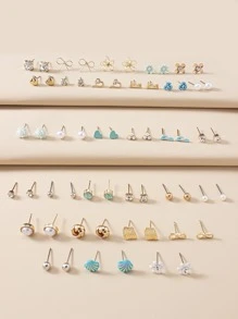 30對花和愛心設計耳釘 - 彩色 - 查看 2