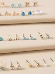 30對花和愛心設計耳釘 - 彩色 - 查看 3