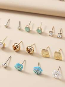 30對花和愛心設計耳釘 - 彩色 - 查看 4