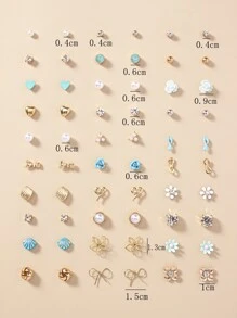 30對花和愛心設計耳釘 - 彩色 - 查看 5