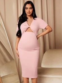 SHEIN Maternity Cut Out Twist Front Bodycon Dress - Baby Pink - View 5