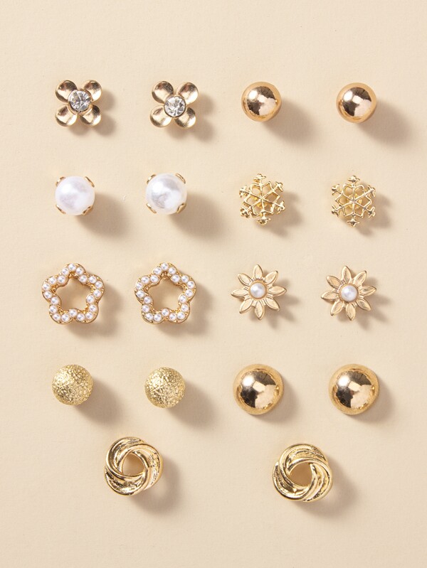 9 paires de boucles d'oreilles à clou décorées de perles et de fleurs, idéales pour la Saint-Valentin, la Fête des Mères, cadeau