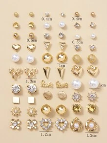 30pairs Rhinestone & Faux Pearl Decor Stud Earrings - Yellow Gold - View 4