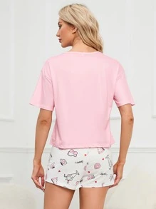 Cartoon Graphic Tee & Shorts PJ Set - Multicolor - View 2