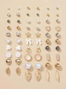 30對/套花和愛心裝飾耳釘 - 彩色 - 查看 1