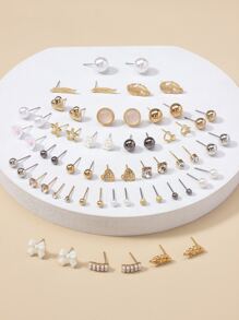 30對/套花和愛心裝飾耳釘 - 彩色 - 查看 4