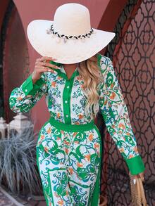 SHEIN LUNE Floral Print Button Front Shirt - Multicolor - View 5