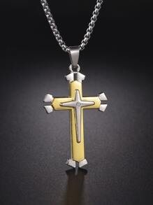 Men Cross Pendant Necklace - Multicolor - View 1